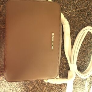 Michael Kors Tan Leather Crossbody with Gold Logo
